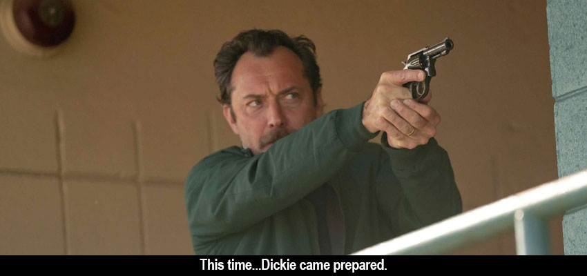 Jude Law aiming a gun in The Order: This time...Dickie came prepared.